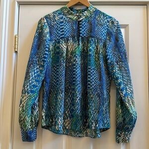 Hale Bob Boho Mixed Blues Snake Print Silk Blouse SzM